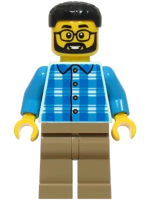 - Blue and Dark Azure Plaid Shirt, Dark Tan Legs, Black Hair