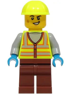 Worker - Male, Neon Yellow Safety Vest with Reflective Stripes, Reddish Brown Legs, Neon Yellow Cons