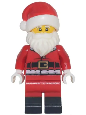 Santa - Fur Lined Jacket with 2 Wrinkles on Back, Red Legs with Black Boots, Santa Hat with Printed 