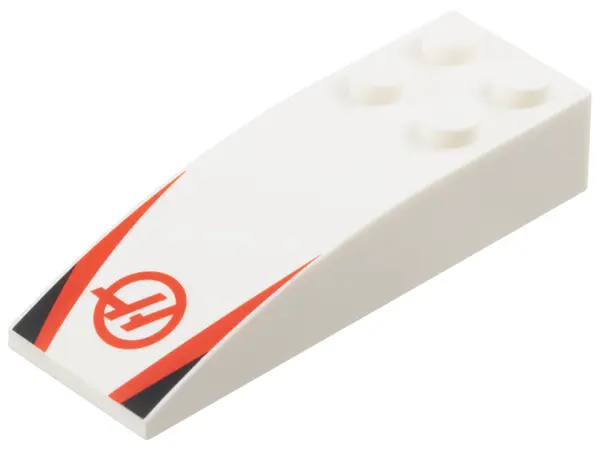 White Slope, Curved 6 x 2 with Haas Formula 1 Logo Stylized Capital Letter H in Circle, Red Stripes,