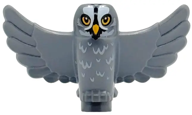 Dark Bluish Gray Owl, Spread Wings with Bright Light Orange Beak and Eyes, Black and White Face and 