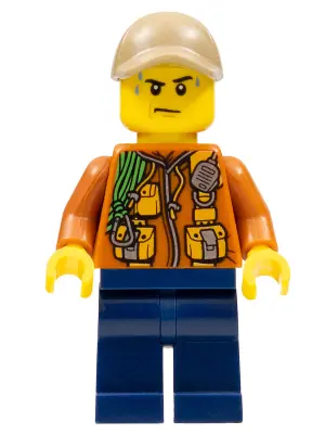 City Jungle Explorer - Dark Orange Jacket with Pouches, Dark Blue Legs, Dark Tan Cap with Hole, Swea
