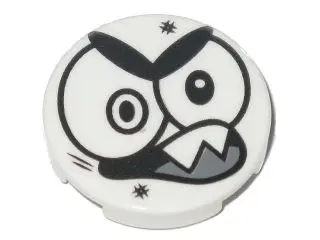 White Tile, Round 2 x 2 with Bottom Stud Holder with Black Large Eyes, Eyebrows, Open Mouth with 2 S