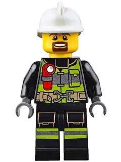 Fire - Reflective Stripes with Utility Belt and Flashlight, White Fire Helmet, Brown Moustache and G