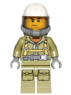 Volcano Explorer - Male Worker, Suit with Harness, Construction Helmet, Breathing Neck Gear with Yel