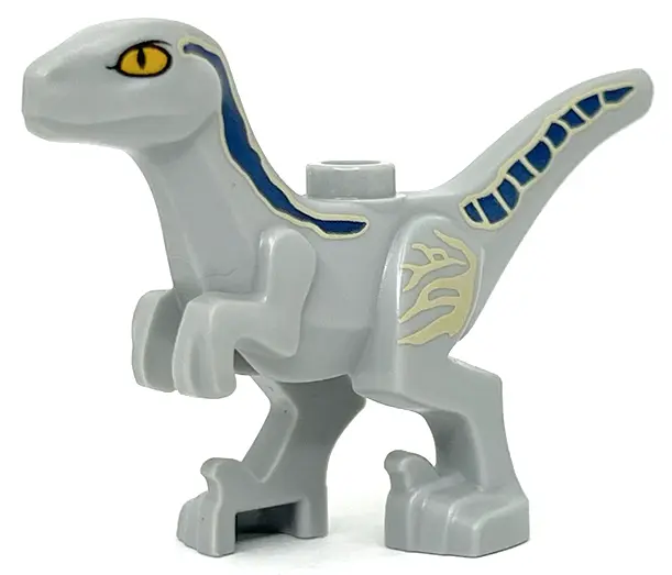 Light Bluish Gray Dinosaur Raptor / Velociraptor Baby with Dark Blue and Tan Markings Pattern (Juras
