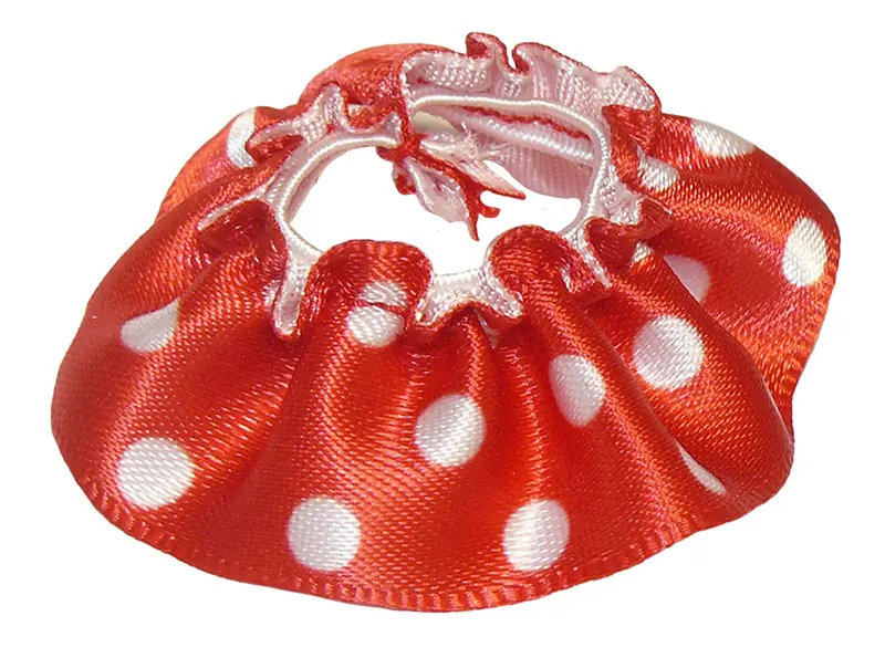 Red Duplo Wear Cloth Skirt Satin with Large White Polka Dots Pattern, Knee Length (18mm)