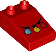 Red Duplo, Brick 3 x 2 Slope 33 with Garland Pattern