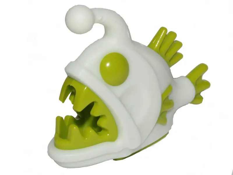 Glow In Dark White Anglerfish with Molded Lime Eyes, Fins, and Teeth Pattern