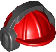 Red Minifigure, Headgear Helmet Construction with Molded Black Ear Protectors / Headphones Pattern