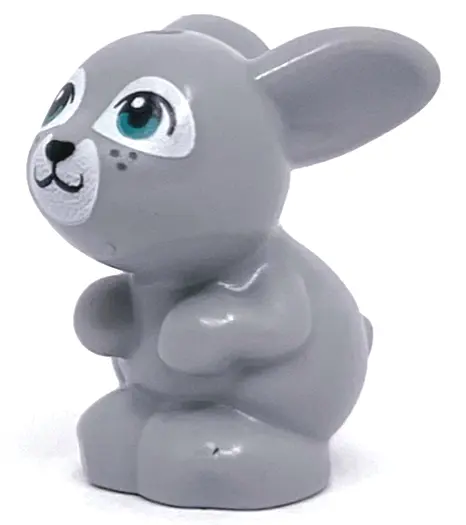 Light Bluish Gray Bunny / Rabbit, Friends Style, Sitting with Dark Turquoise Eyes, Black Nose and Mo