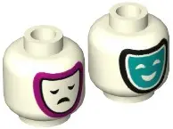 Glow In Dark White Minifigure, Head Dual Sided Dark Turquoise Comedy and Magenta Outlined Tragedy Th