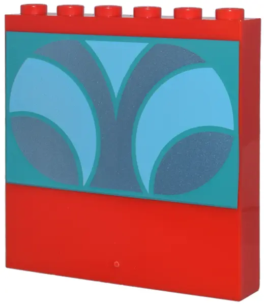 Red Panel 1 x 6 x 5 with Metallic Light Blue and Medium Blue Oval with Curves on Dark Turquoise Rect