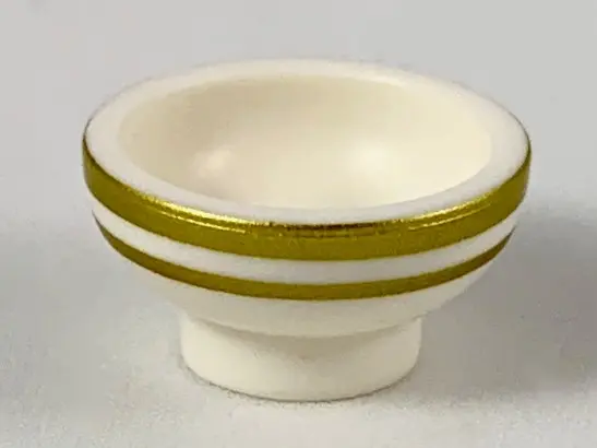 White Minifigure, Utensil Bowl with Gold Rim and Stripe Pattern