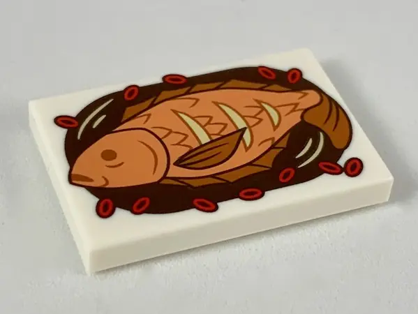 White Tile 2 x 3 with Traditional Chinese Steamed Fish Pattern