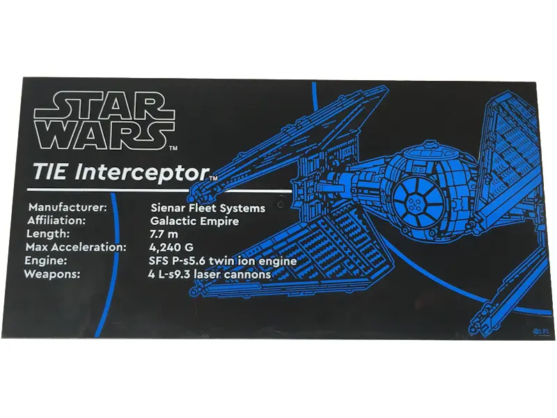 Black Tile 8 x 16 with Bottom Tubes, Polished Surface with Star Wars TIE Interceptor Pattern