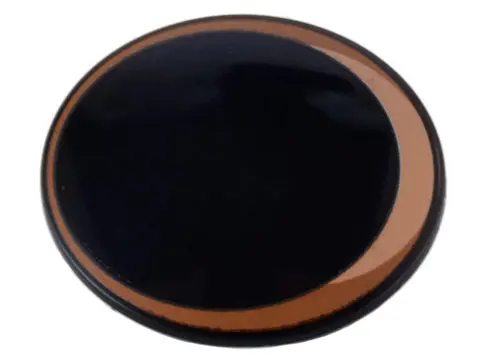 Black Minifigure, Shield Circular / Round Convex Face with Dark Orange and Nougat Iris Pattern (Baby