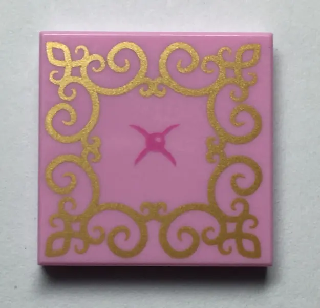 Bright Pink Tile 2 x 2 with Gold Lace and Bright Pink Button Pattern (Cushion)