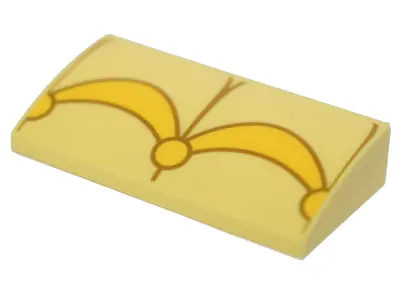 Bright Light Yellow Slope, Curved 2 x 4 x 2/3 with Bottom Tubes with Yellow Arches and Circle Patter