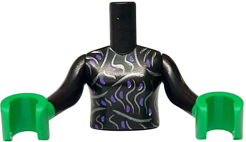 Torso Mini Doll Girl Dress Top with Dark Purple Spots and Silver Wavy Lines Pattern, Bright Green Ar