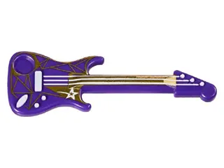 Dark Purple Minifigure, Utensil Musical Instrument, Guitar Electric with White Strings, Star, Bridge