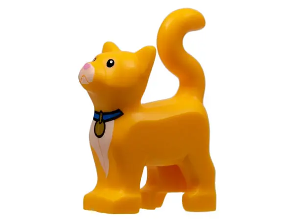Bright Light Orange Cat, Standing with Black Eyes, Bright Pink Nose, White Muzzle and Chest, Blue Co