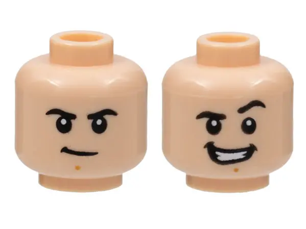 Light Nougat Minifigure, Head Dual Sided Black Eyebrows, Medium Nougat Chin Dimple, Firm / Smile wit