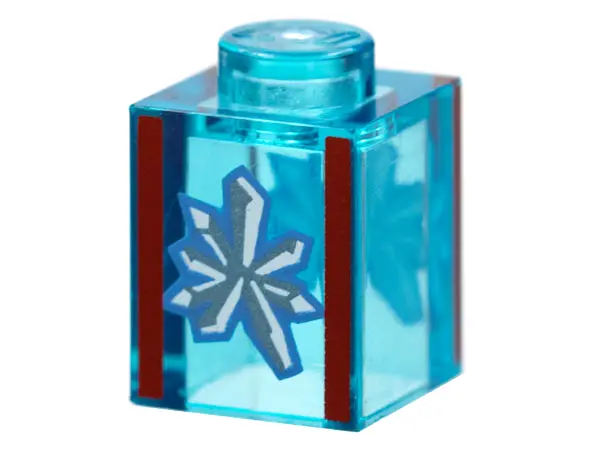Trans-Light Blue Brick 1 x 1 with Red Lines, White Crystal Pattern on Both Sides