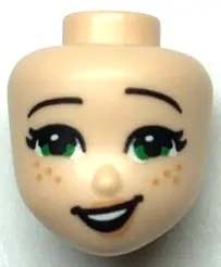 Light Nougat Mini Doll, Head Friends with Green Eyes, Black Eyebrows, Open Mouth Lopsided Smile and 