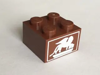 Reddish Brown Brick 2 x 2 with White Winged Lion Pattern