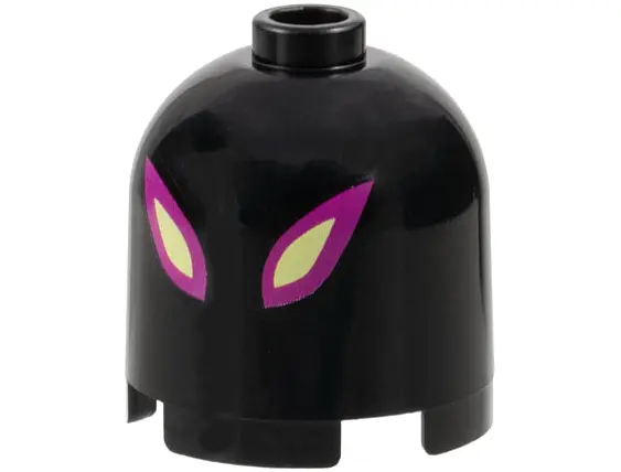 Black Brick, Round 2 x 2 x 1 2/3 Dome Top with Magenta and Bright Light Yellow Slit Eyes Pattern (Do