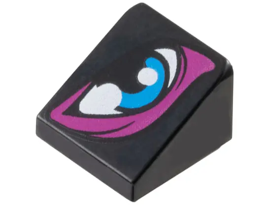 Black Slope 30 1 x 1 x 2/3 with Dark Azure Eye with Magenta Eye Shadow Pattern
