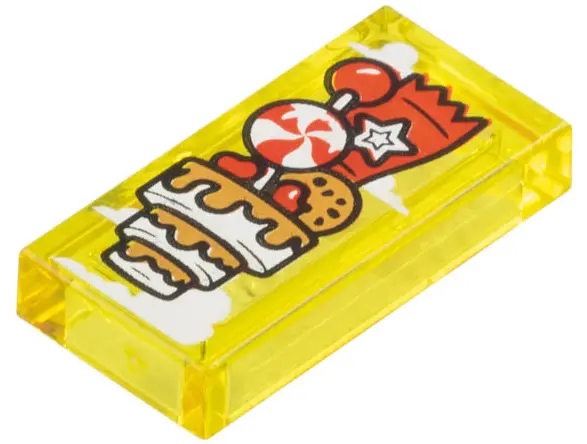Trans-Yellow Tile 1 x 2 with Clouds and Red, White and Medium Nougat Floating Candy Castle with Cake