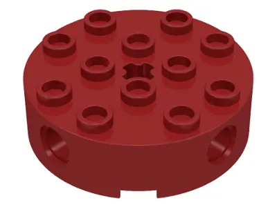 Dark Red Brick, Round 4 x 4 with 4 Side Pin Holes and Center Axle Hole