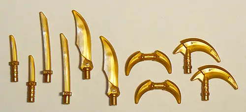 Pearl Gold Minifigure, Weapon Pack Hooks, Knives, and Swords, 10 in Bag (Multipack)