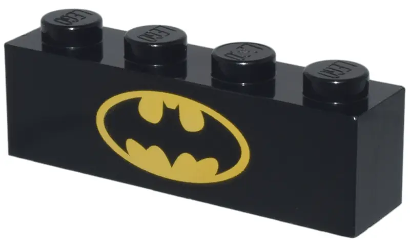 Black Brick 1 x 4 with Bat on Yellow Oval Batman Logo Pattern