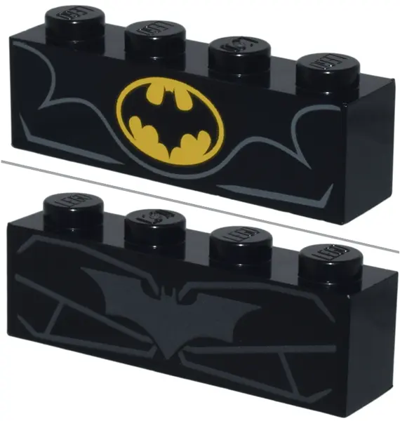Black Brick 1 x 4 with Bat on Yellow Oval Batman Logo / Silver with Contour Lines Pattern (BrickHead