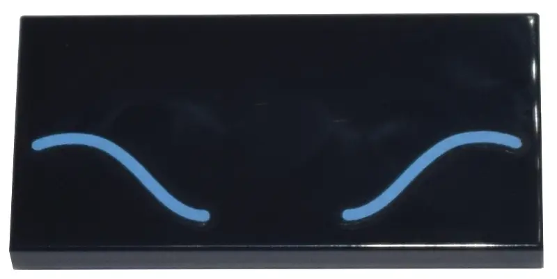 Black Tile 2 x 4 with Medium Blue Curved Lines Pattern (BrickHeadz Batman (Classic TV Series) Cowl)