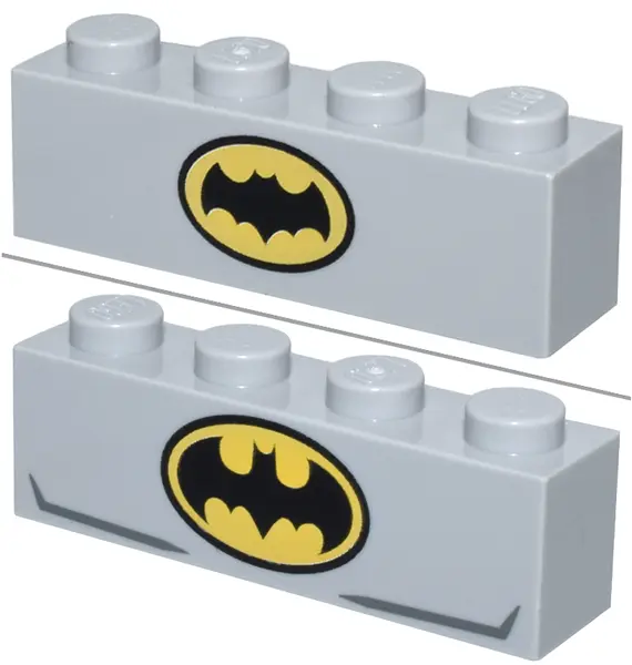 Light Bluish Gray Brick 1 x 4 with Yellow and Black Batman Bat Logo Small / Large with Dark Bluish G
