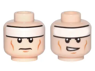 Light Nougat Minifigure, Head Dual Sided White Headband, Medium Nougat Cheek Lines and Chin Dimple, 