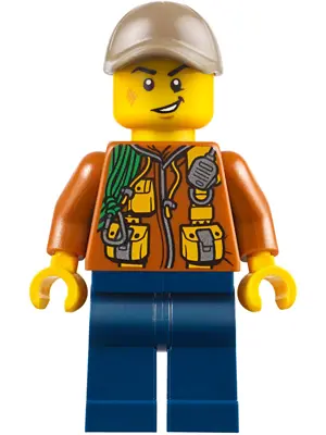 City Jungle Explorer - Dark Orange Jacket with Pouches, Dark Blue Legs, Dark Tan Cap with Hole, Scuf