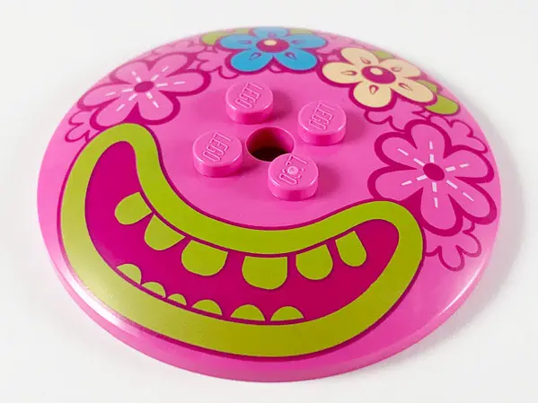 Dark Pink Dish 6 x 6 Inverted (Radar) - Solid Studs with 4 Flowers and Large Magenta Mouth, Lime Lip