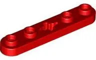 Red Technic, Plate 1 x 5 with Smooth Ends, 4 Studs and Center Axle Hole