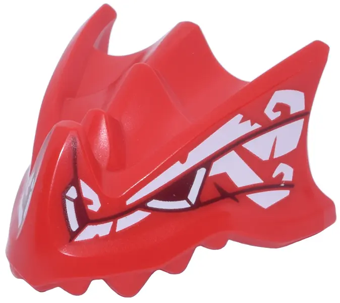 Dragon Head (Ninjago) with Stepped Top, Horn and Pin Hole on Back with Dark Red Eyes and Lines and W