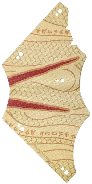 Cloth Sail 8 1/2 x 18 with Dark Red and Dark Orange Stripes, Repeating Ninjago Logogram 'TEMPLE BOUN