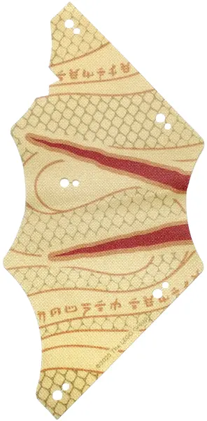 Cloth Sail 8 1/2 x 18 with Dark Red and Dark Orange Stripes, Repeating Ninjago Logogram 'TEMPLE BOUN