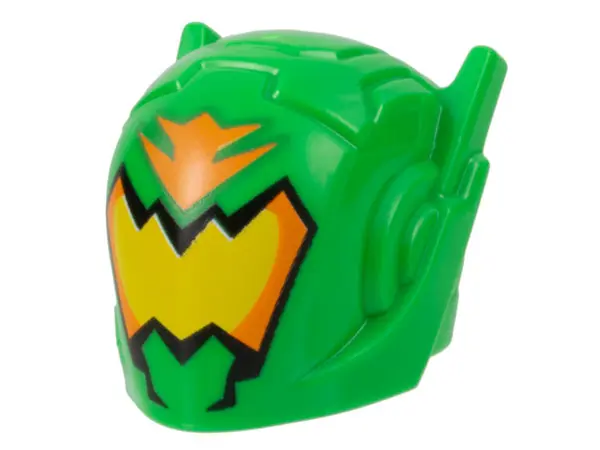 Bright Green Minifigure, Headgear Helmet with Ear Antennas with Orange and Yellow Visor Pattern