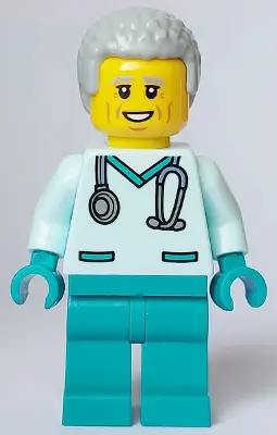 Veterinarian - Male, Light Aqua Scrubs, Dark Turquoise Legs, Light Bluish Gray Hair
