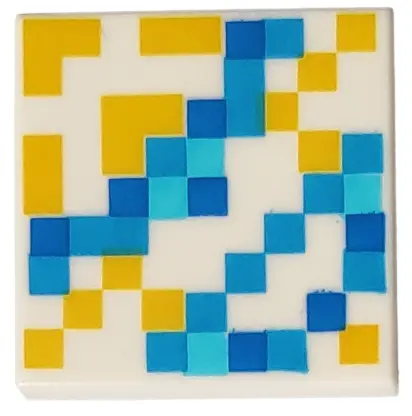 White Tile 2 x 2 with Minecraft Pixelated Yellow, Dark Azure, Medium Azure, and Blue Glazed Terracot