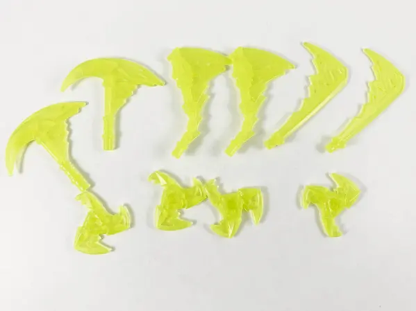 Trans-Neon Green Minifigure, Weapon Pack Sickles, Swords and Shuriken Throwing Stars, 10 in Bag (Mul